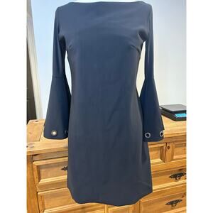 CHIARA BONI La Petite Robe Sz L/44 Made In Italy Black Dres Bell Sleeve Grommet